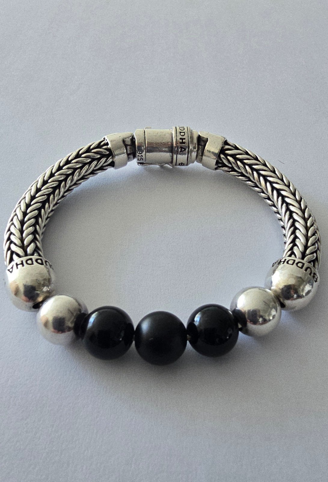 Buddha to Buddha armband met Ellen zilver met onyx steen, Ophalen, Zo goed als nieuw, Zilver, Zilver