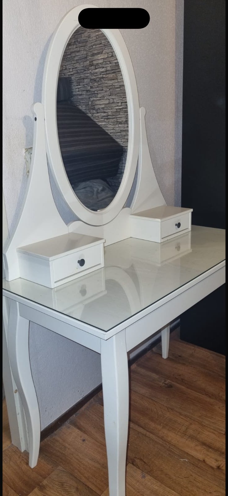 HEMNES Make-uptafel met spiegel - Wit (IKEA), Ophalen, Gebruikt, Hout, 50 tot 100 cm