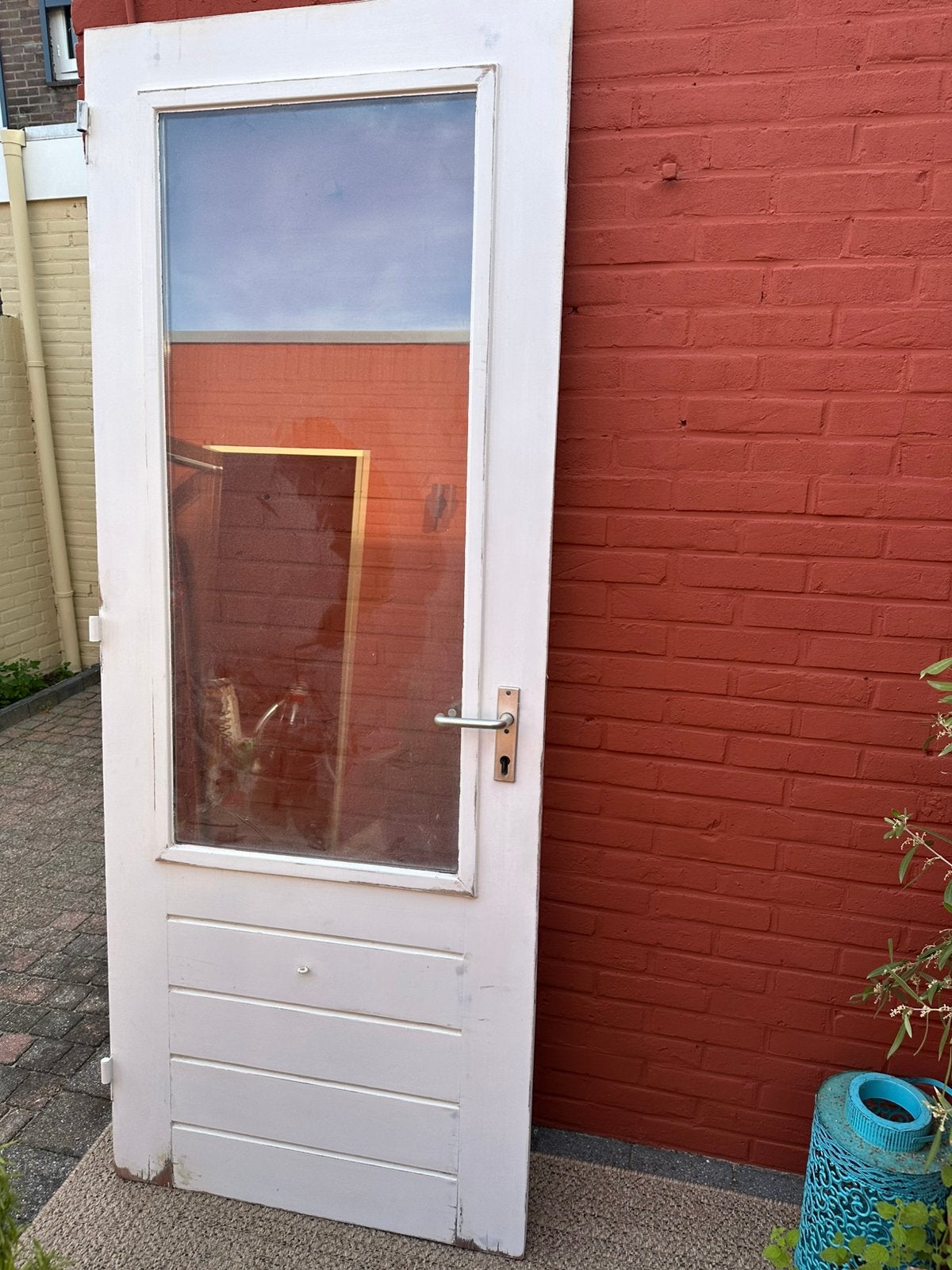 Hardhouten buitendeur te koop!, Doe-het-zelf en Verbouw, Deuren en Horren, Ophalen, Zo goed als nieuw, Buitendeur, 200 tot 215 cm