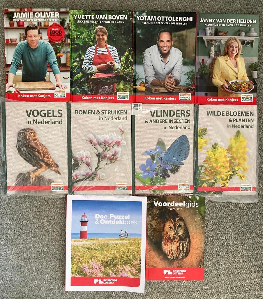 Postcodeloterij kookboeken en natuurboekjes, Ophalen of Verzenden, Gelezen