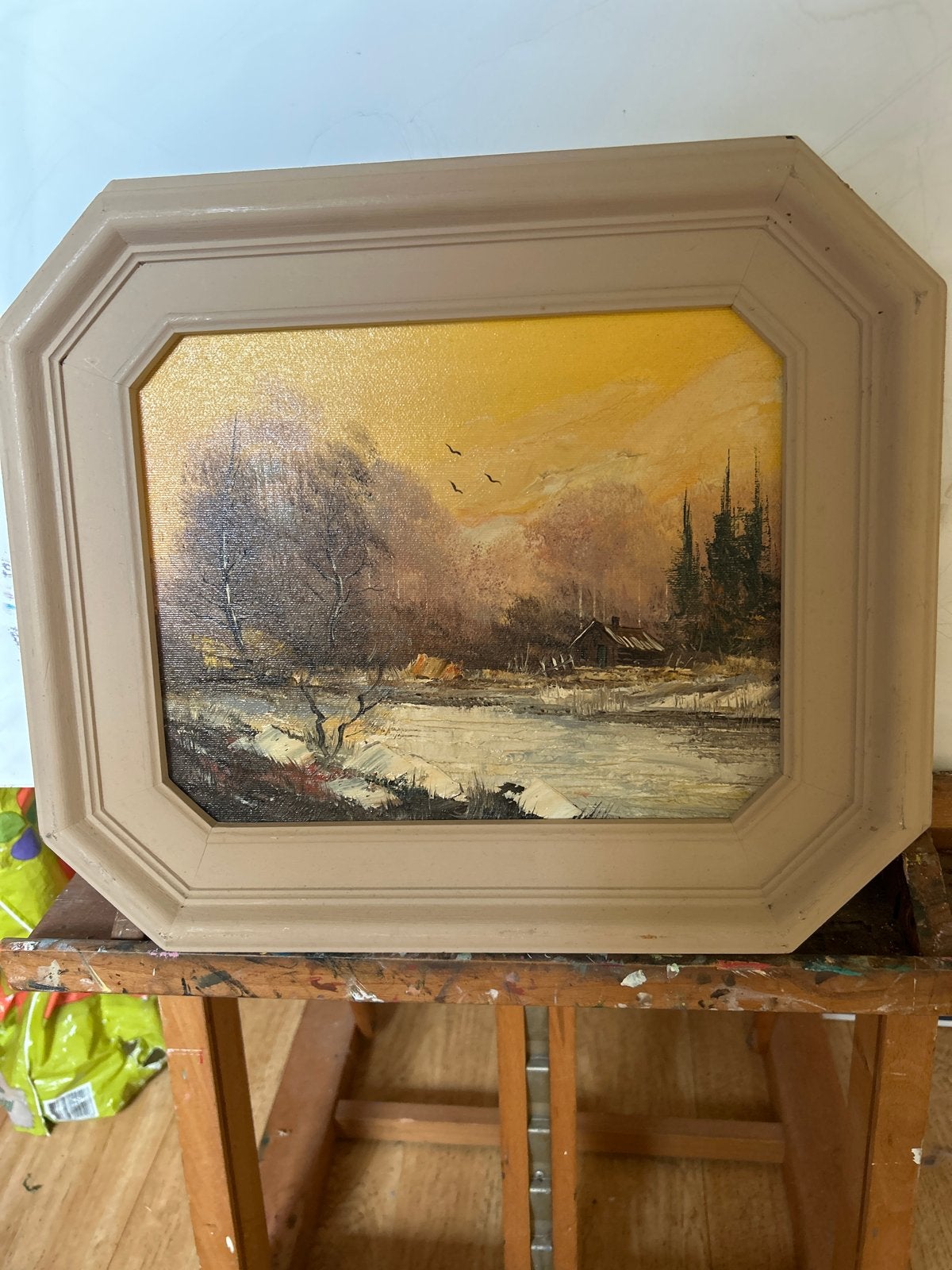 Sfeervol Landschap Schilderij met Winterse Scène, Doek, Realistisch, Ophalen of Verzenden, Olieverf