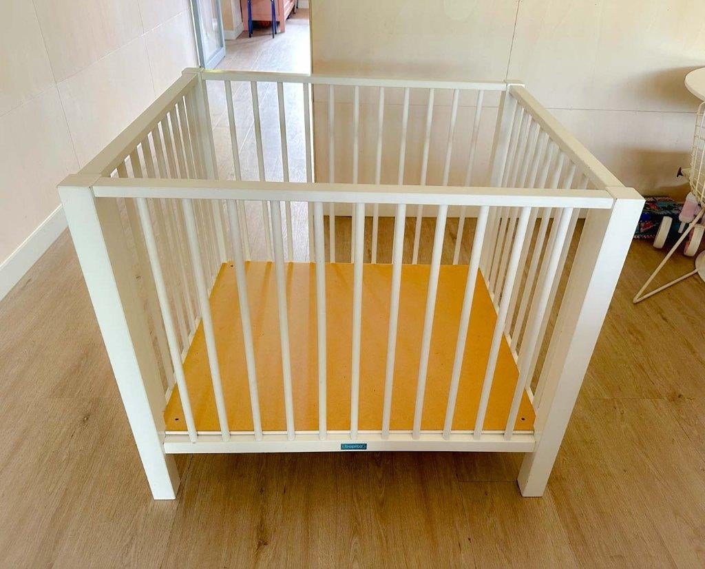 BOPITA baby box wit met Jollein boxdek/mat beige, Kinderen en Baby's, Boxen, Ophalen, Gebruikt, Rechthoekig, In hoogte verstelbaar