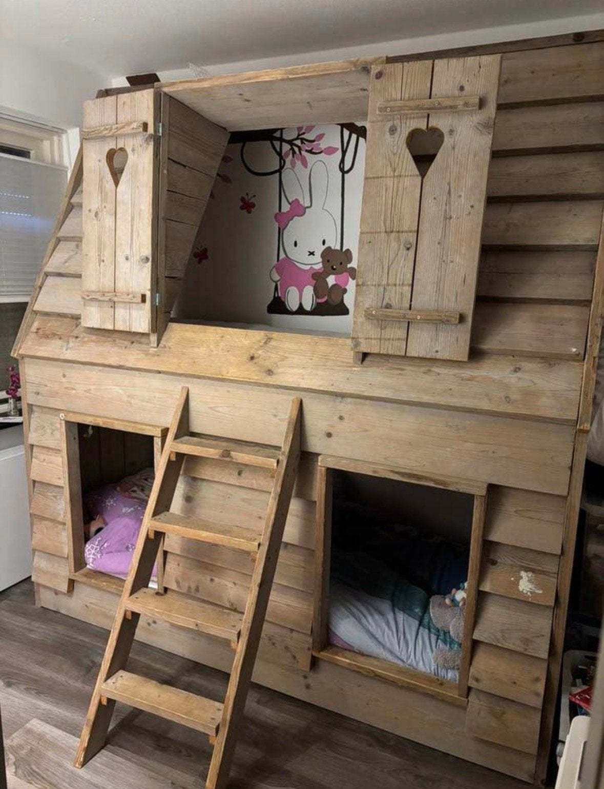 Huisjesbed steigerhout 140x200, Huis en Inrichting, Slaapkamer | Stapelbedden en Hoogslapers, Ophalen, Gebruikt, Hoogslaper, 140 cm