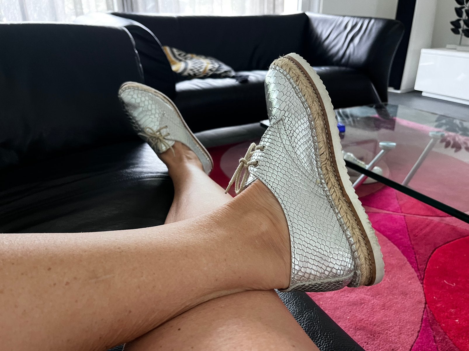 Leren zilver kleur espadrilles 39, Overige kleuren, Ophalen of Verzenden, Zo goed als nieuw, Espadrilles of Moccasins