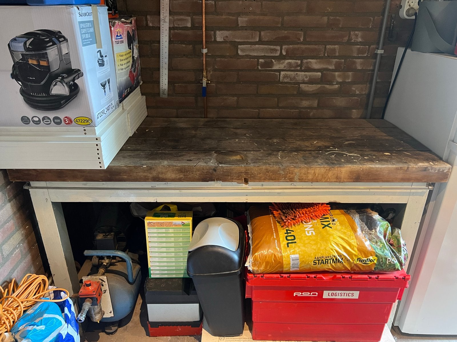 Robuuste werkbank met houten blad, Ophalen, Gebruikt, 120 tot 170 cm