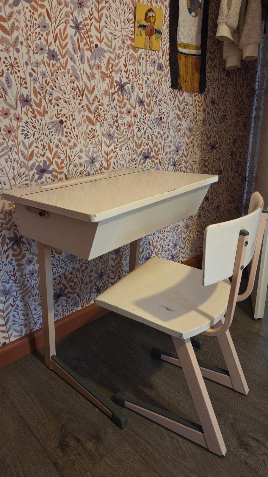Vintage schooltafeltje en stoeltje, Ophalen, Gebruikt, Tafel(s) en Stoel(en)