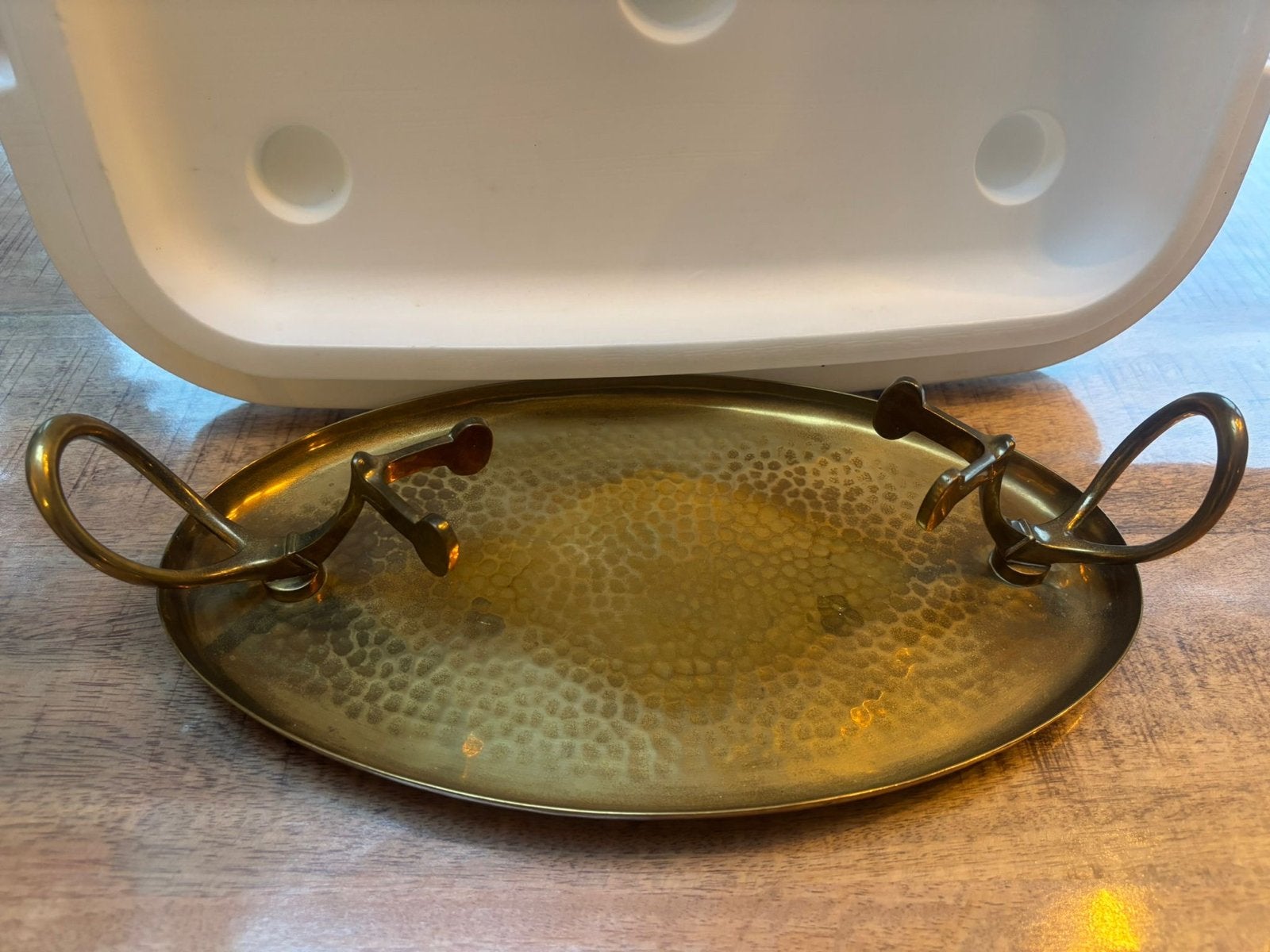 Vintage messing schaal met handvatten, Ophalen of Verzenden