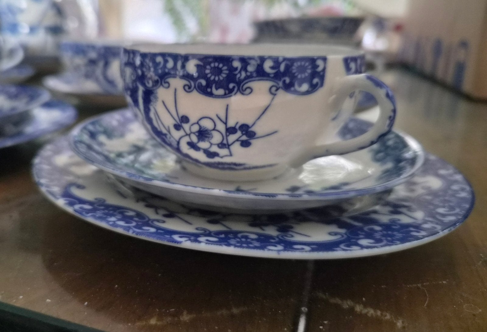 Vintage Chinees porseleinen theeservies - Blauw/Wit, Antiek en Kunst, Ophalen of Verzenden