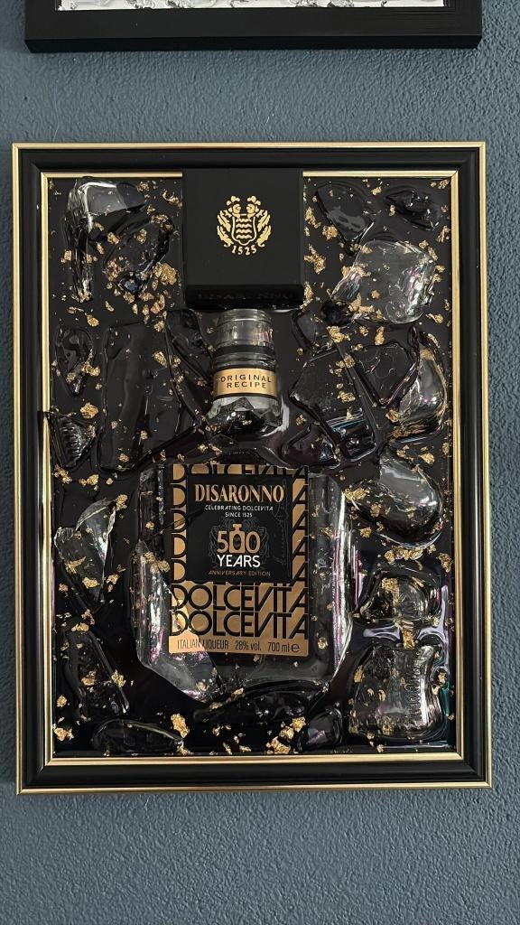 Handgemaakte Bottle Art | Unieke Frames | Disaronno, Huis en Inrichting, 31 cm, Verzenden, Ingelijst, Nieuw