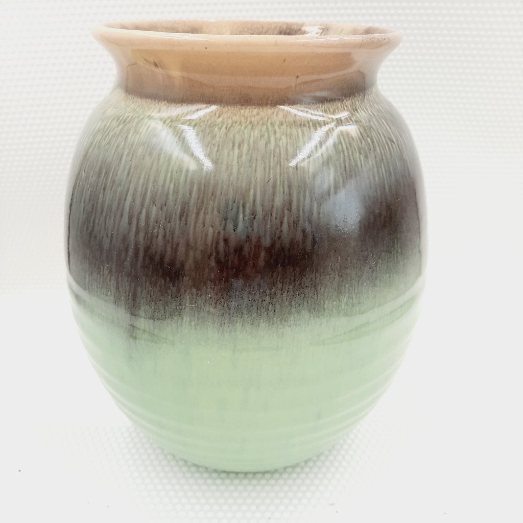 Grote vintage mintgroene vaas met uniek glazuurverloop, Verzamelen, Ophalen of Verzenden, Huis en Inrichting