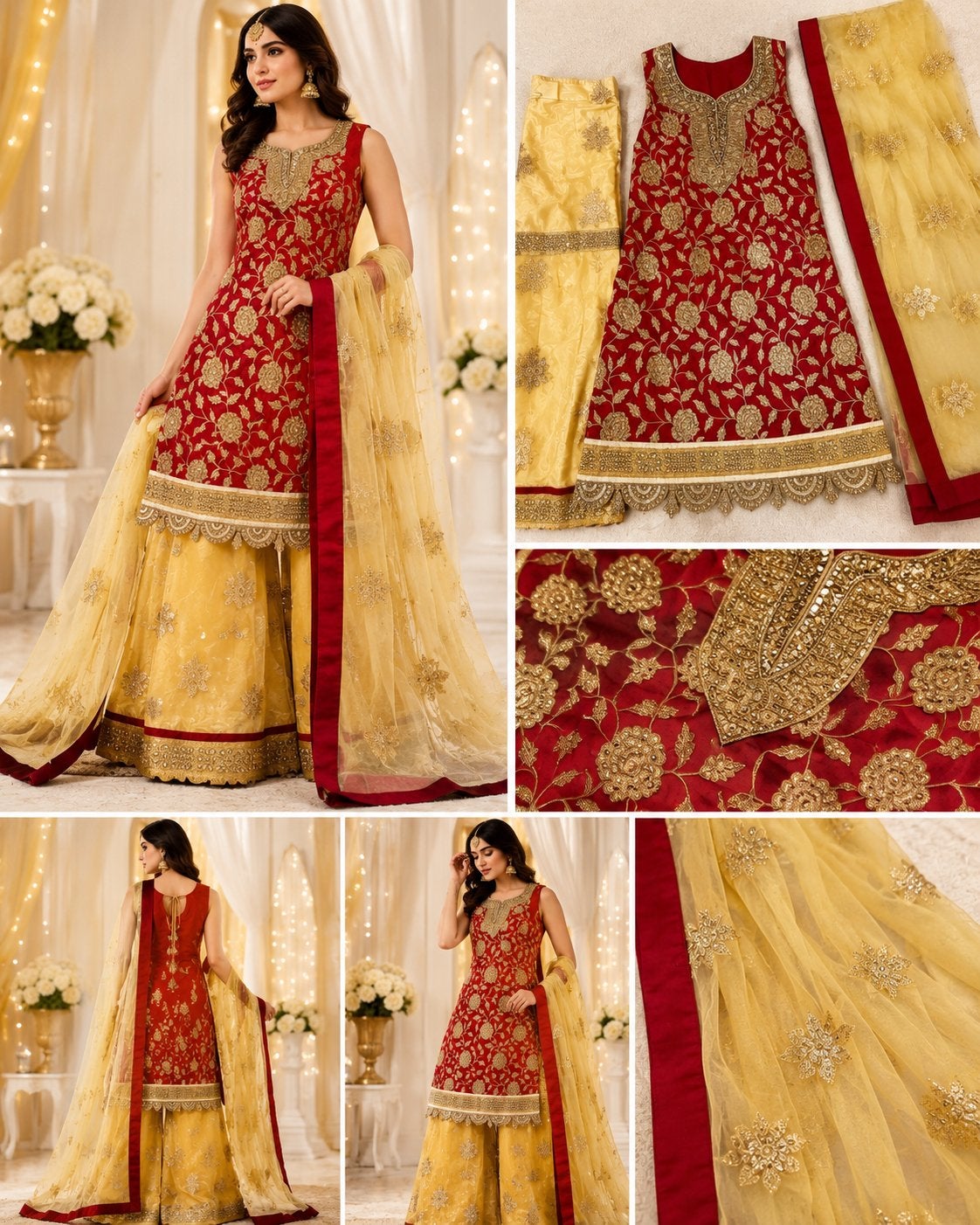 Prachtige Indiase/Pakistaanse kurta - Rood & Goud, Kleding | Dames, Gelegenheidskleding, Maat 38/40 (M), Overige typen, Ophalen of Verzenden