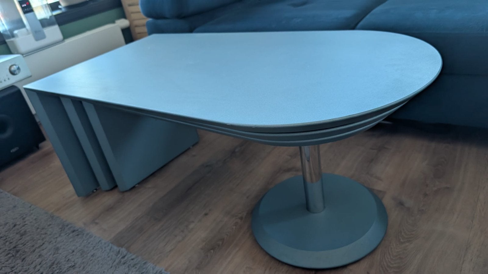Leolux salontafel - metallic blauw - zeer goede kwaliteit, Ophalen, 100 tot 150 cm, 50 tot 100 cm, Zo goed als nieuw