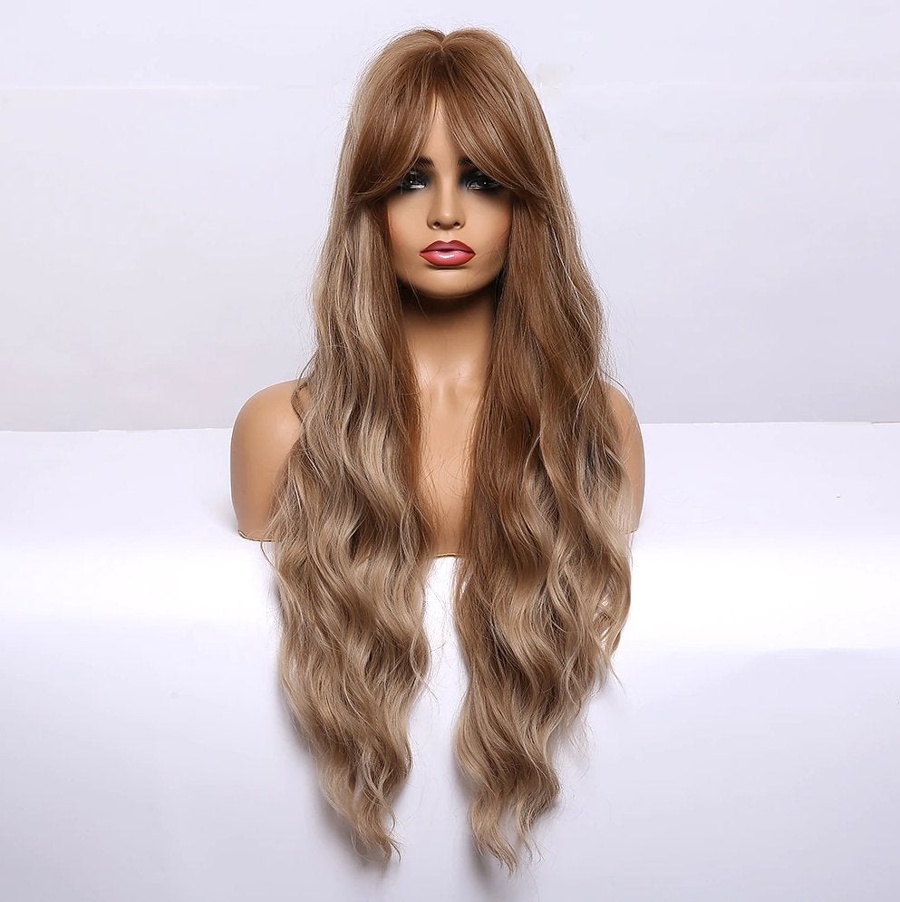 Bruine Met Lichtbruin Lange Pruik Met Slag Bruin Ombre Dames, Verzenden, Nieuw, Pruik of Haarverlenging