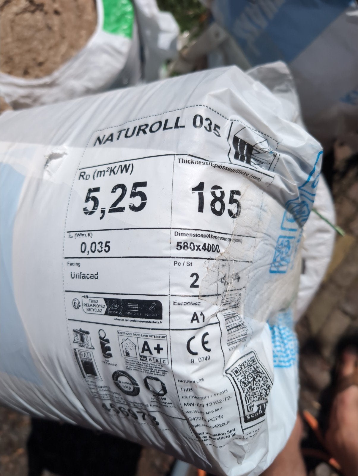 Knauff Naturoll 035 185mm ongeveer 2 rollen, 12 cm of meer, Nieuw, Minder dan 5 m², Glaswol