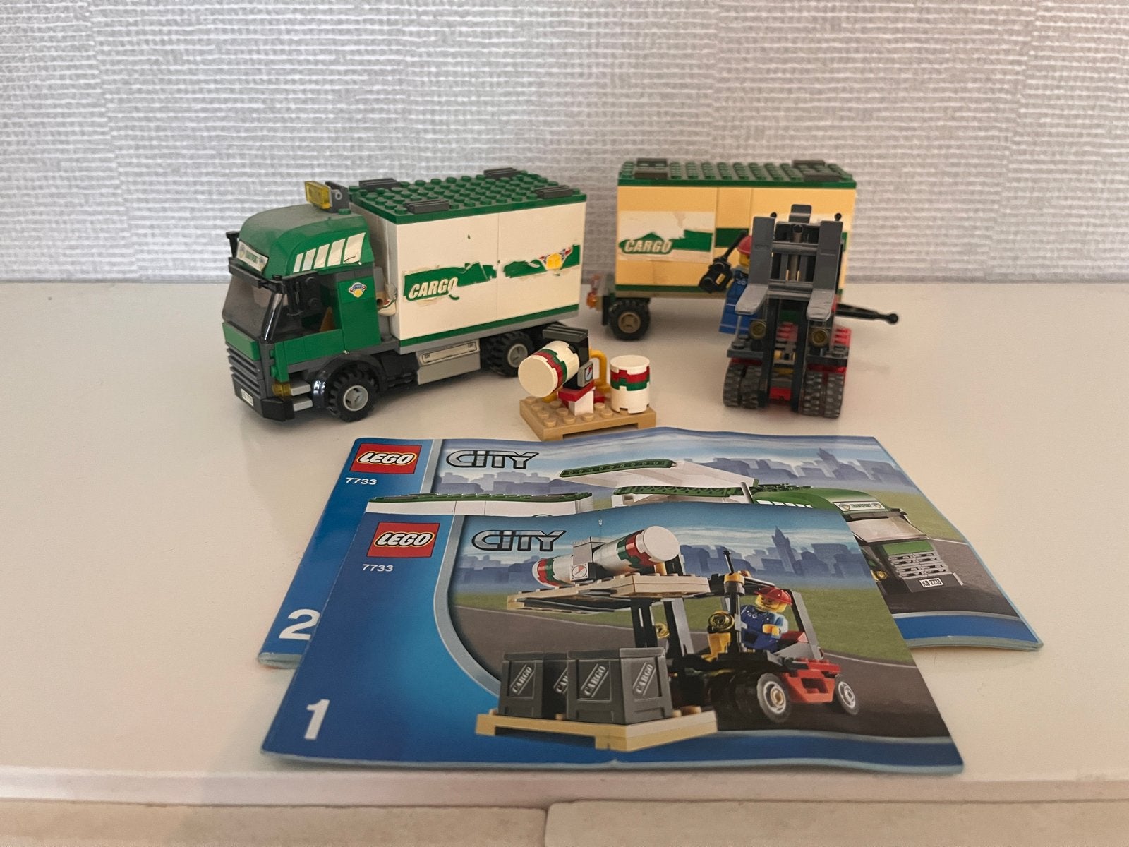 Lego City 7733 Vrachtwagen en Vorkheftruck, Ophalen, Lego, Complete set, Inclusief instructies