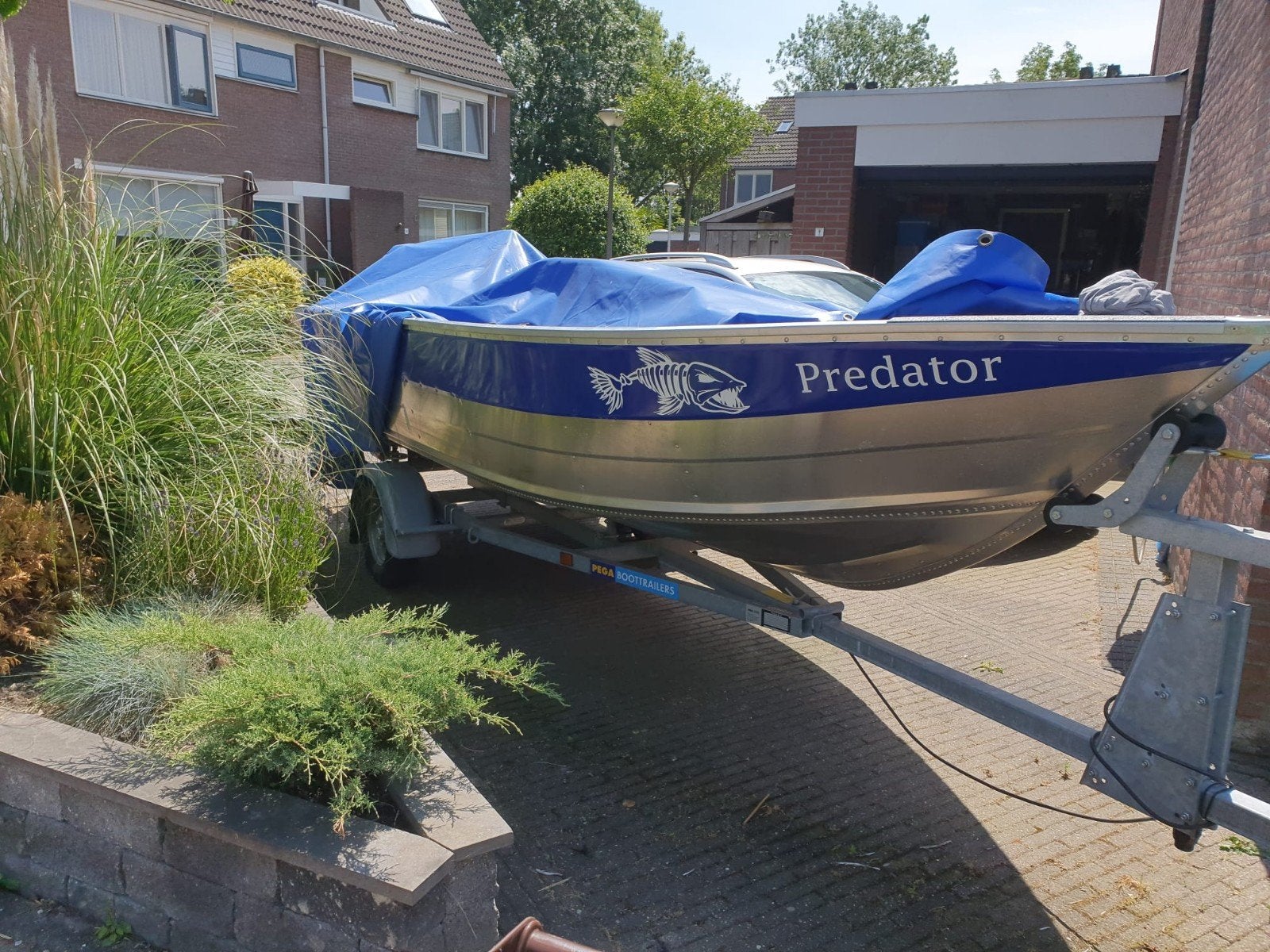 Marine 450 aluminium boot  incl trailer en 9.9 mercury blok, Watersport en Boten, Speedboten, Ophalen, Gebruikt