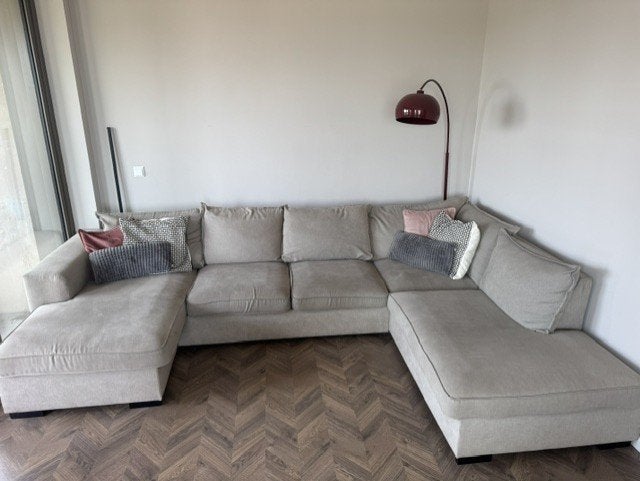 Beige/grijze u-vormige bank, Huis en Inrichting, Banken | Bankstellen, Ophalen, Gebruikt, Hoekbank, 300 cm of meer