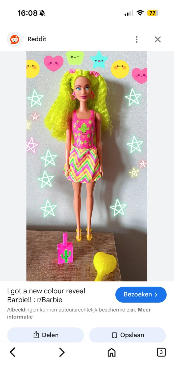 Barbie Color Reveal met neon geel haar en accessoires, Ophalen of Verzenden, Zo goed als nieuw, Barbie