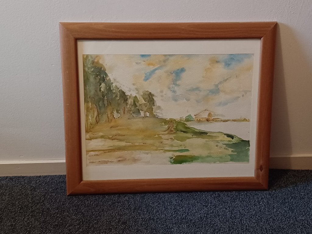 Schilderij / Aquarel landschap, Ophalen, Gebruikt, 75 tot 100 cm, Schilderij