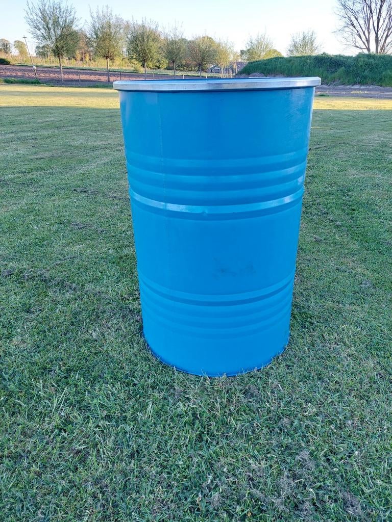 200 liter lege  stalen vat met klemdeksel leuk voor stookton, Ophalen of Verzenden