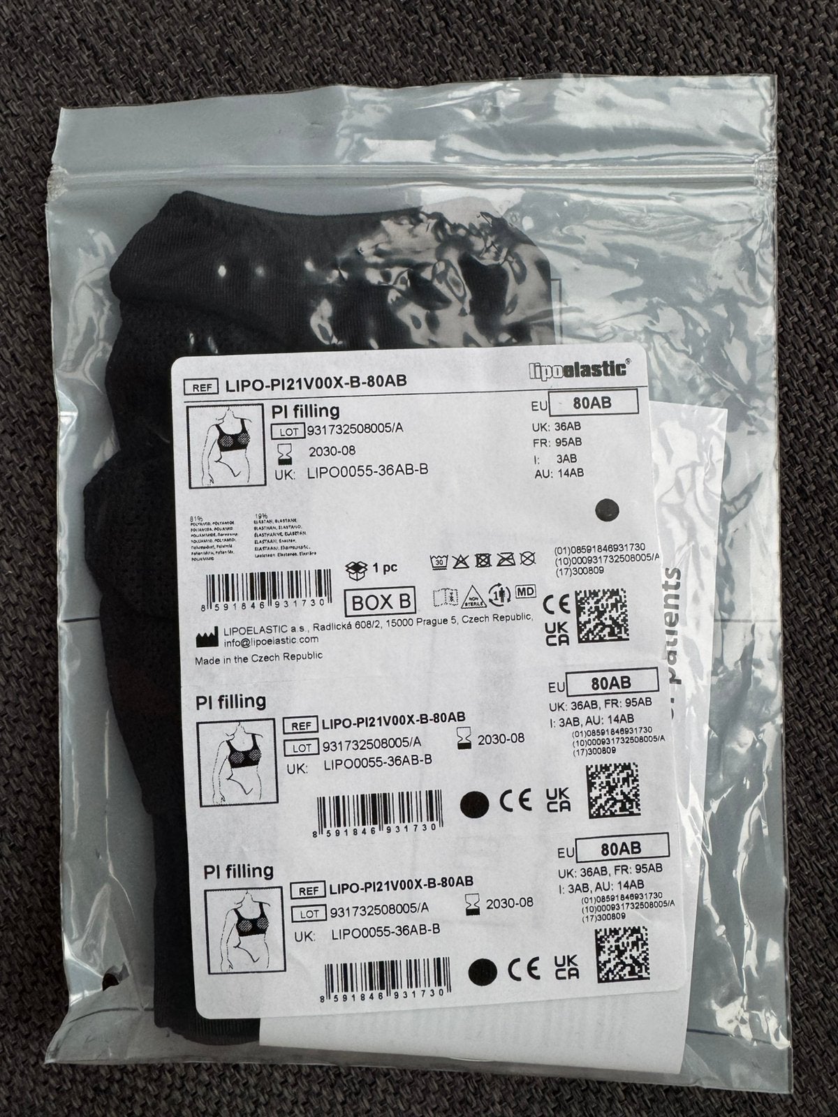 Lipoelastic PI filling compressiebeha 80AB, Ophalen of Verzenden, Zwart, BH