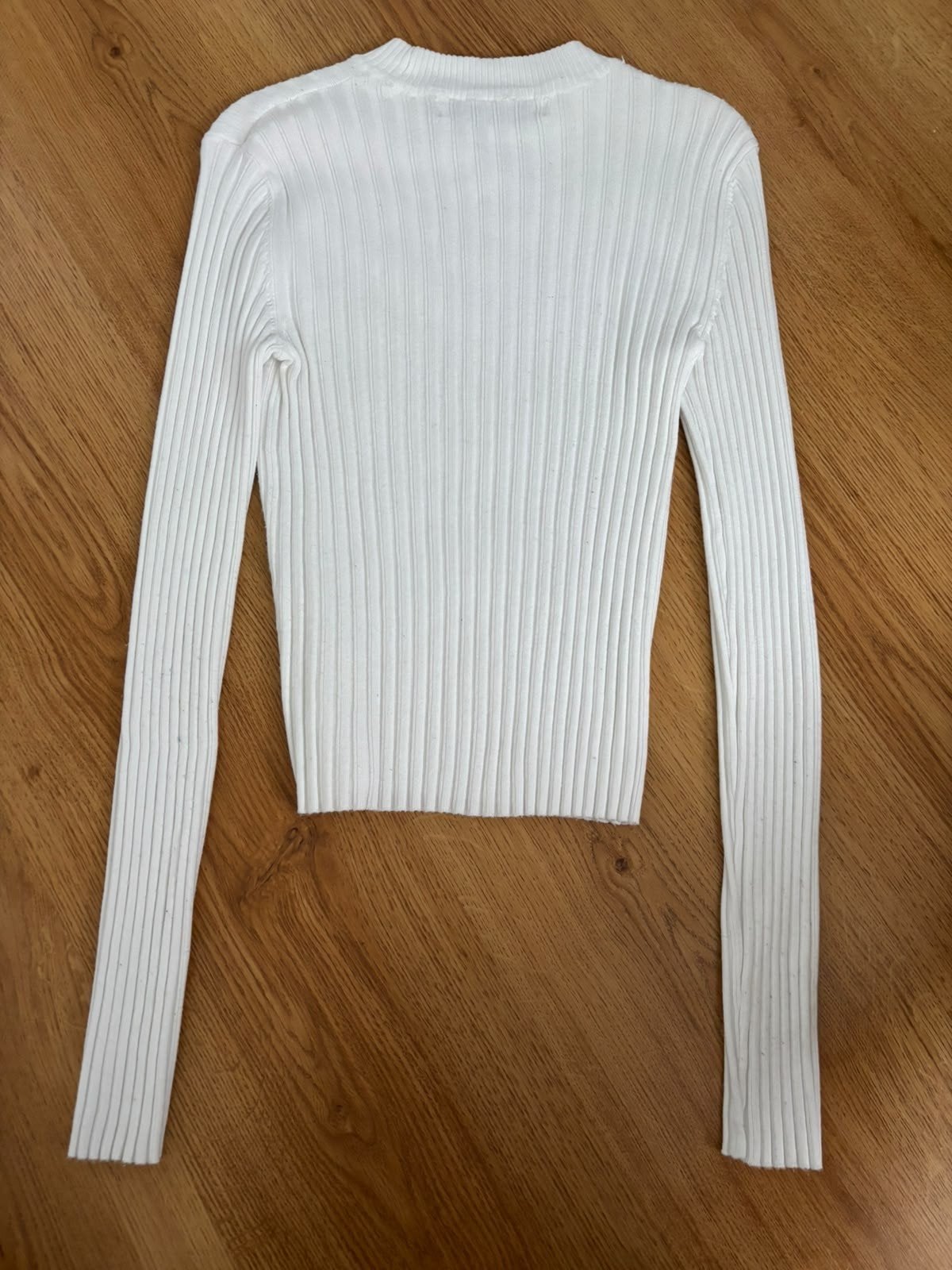 Bershka witte geribbelde coltrui maat XS, Wit, Zo goed als nieuw, Maat 34 (XS) of kleiner, Bershka