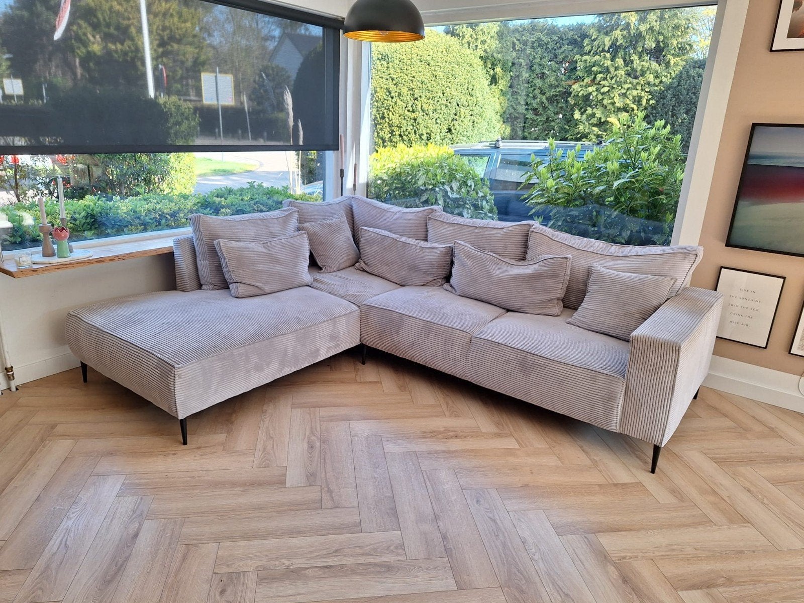 Bankstel en draaifauteuil ribstof, Ophalen, Gebruikt, Hoekbank, Stof