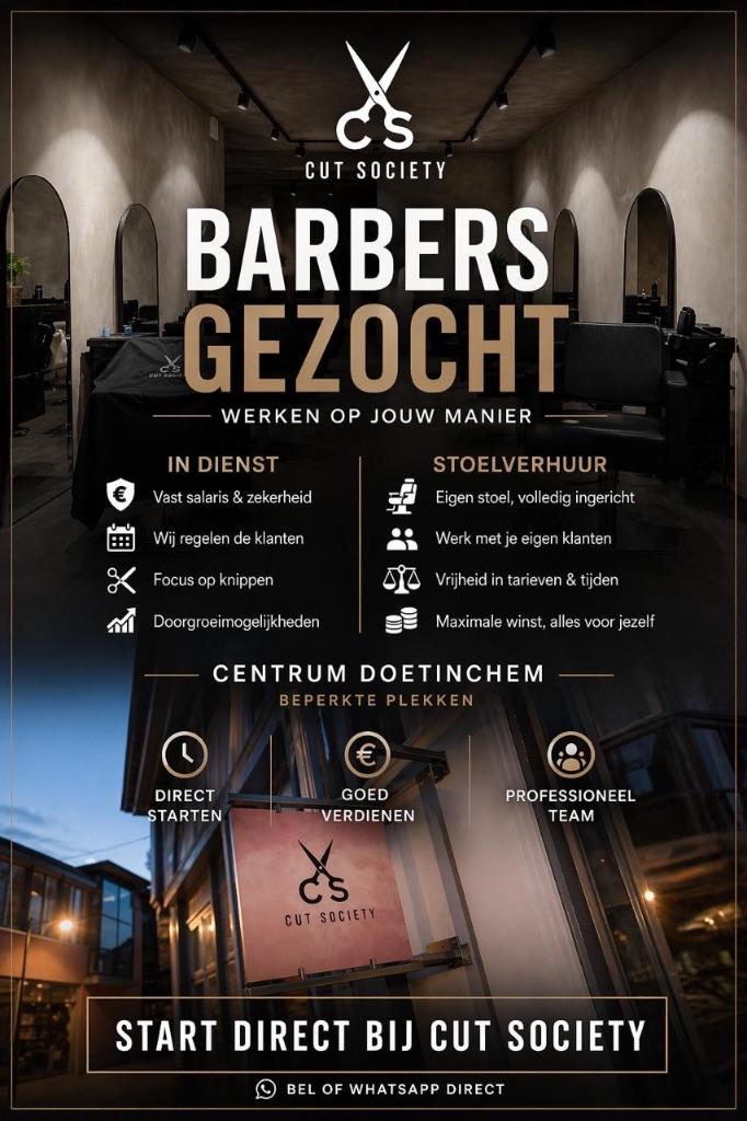 Kappersstoel te huur Barbershop Doetinchem ZZP & Loondienst