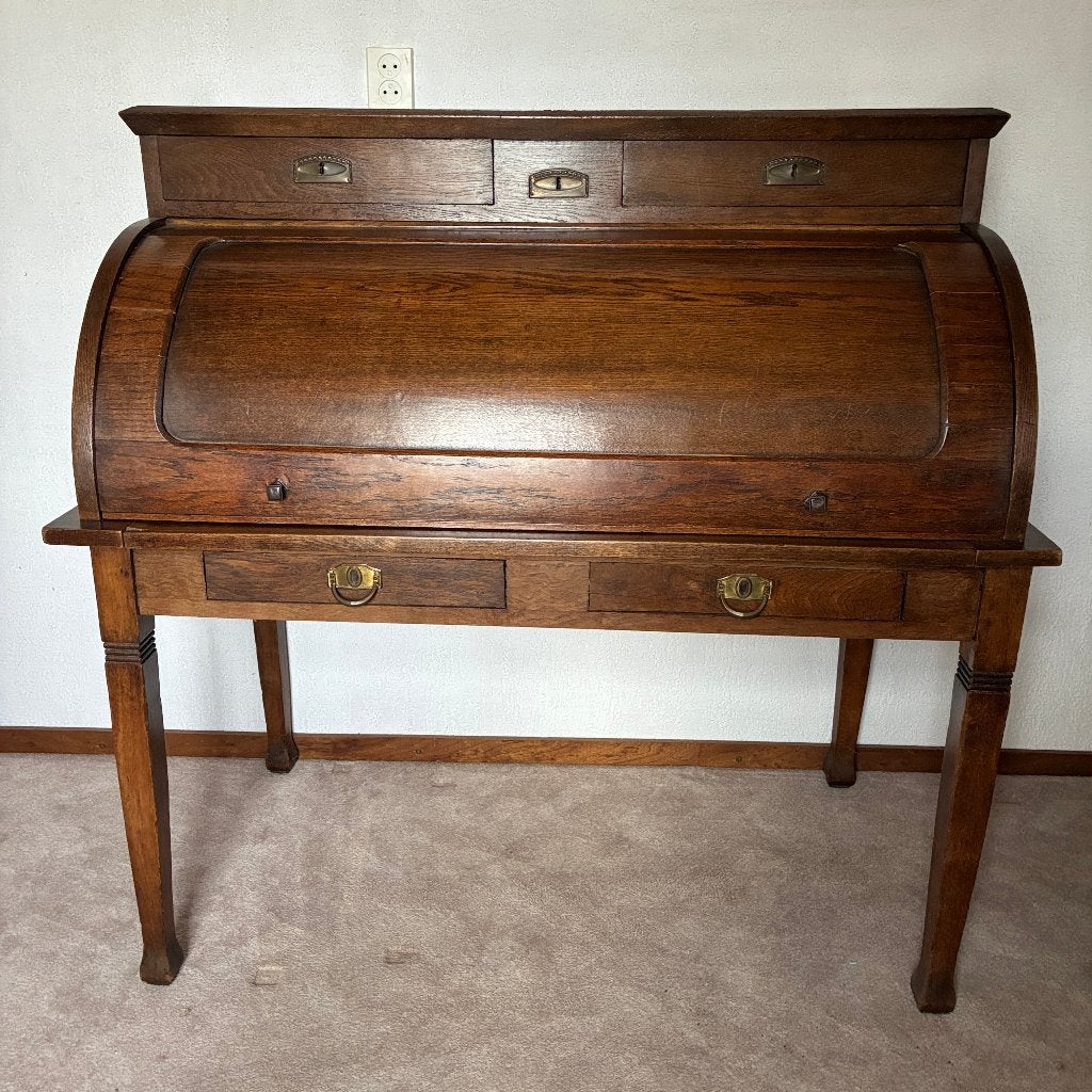 Antiek eiken secretaire bureau cilinderbureau, Antiek en Kunst, Ophalen