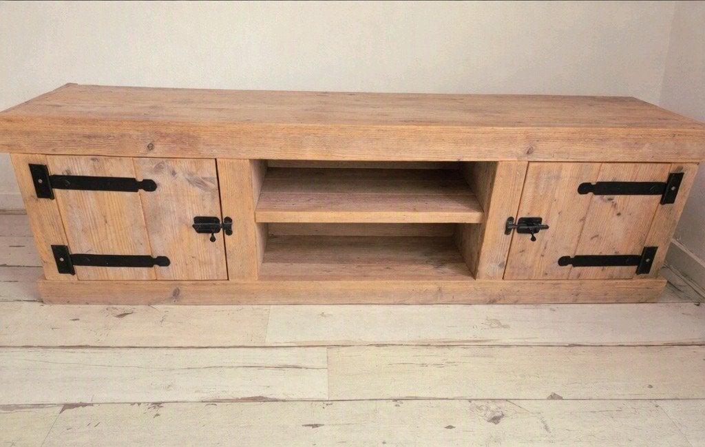 Robuust tv-meubel steigerhout met metalen accenten, Gebruikt, 100 tot 150 cm, Rustiek, Landelijk, Industrieel, Minder dan 100 cm