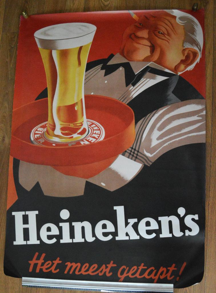 Affiche;  Heineken bier., Ophalen, Zo goed als nieuw, Reclamebord, Plaat of Schild, Heineken