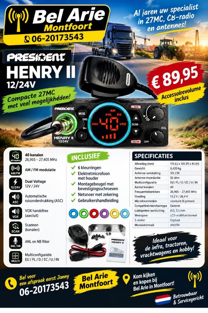 PRESIDENT HENRY II 12/24V – NIEUW – €89,95, Telecommunicatie, Zenders en Ontvangers, Ophalen of Verzenden, Nieuw