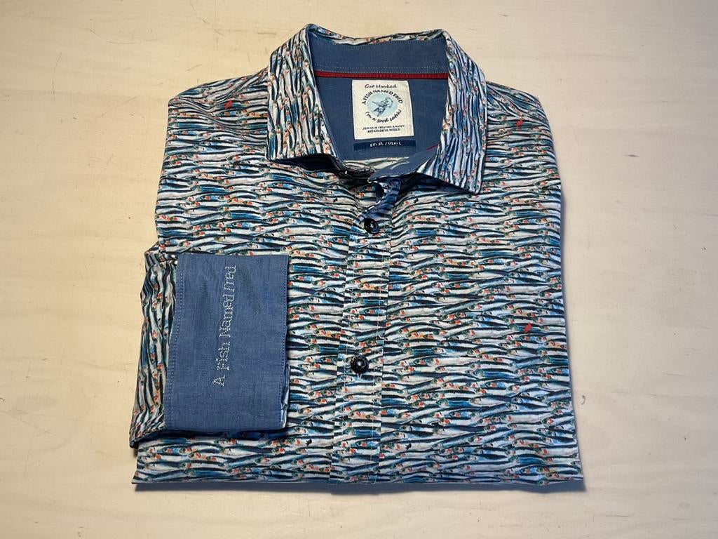 A Fish Named Fred maat XL voor welke look je ook gaat, Kleding | Heren, Ophalen of Verzenden, Zo goed als nieuw, Blauw, Halswijdte 43/44 (XL)