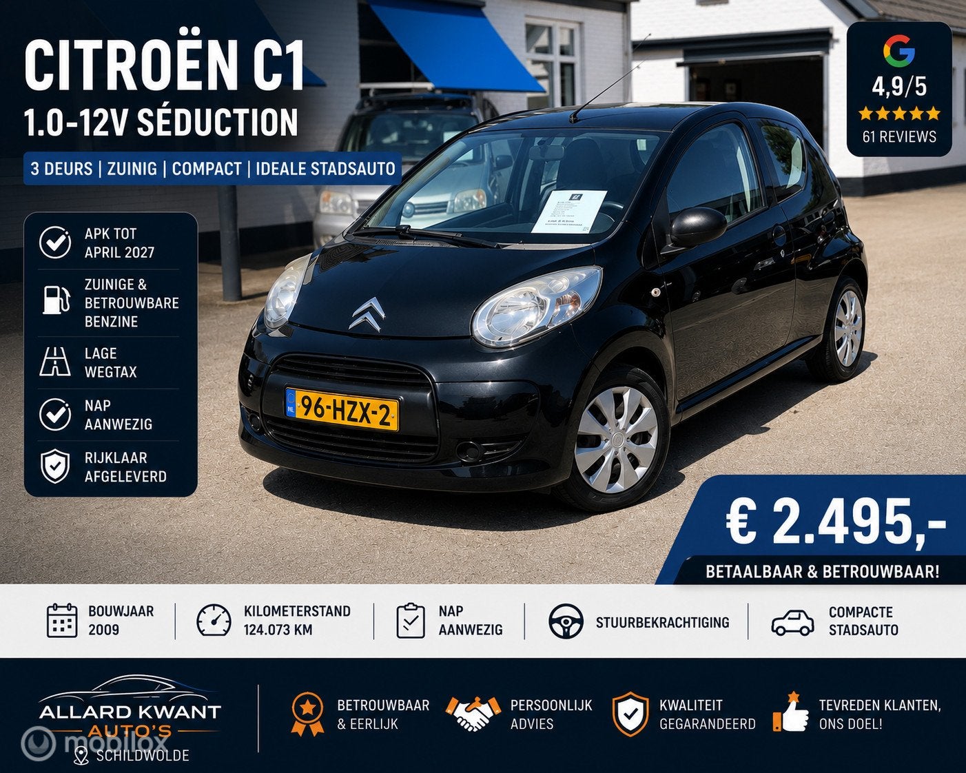 Citroën C1 1.0 Séduction/APK 4-2027/NAP/Zuinig/124 dkm, Auto's, Voorwielaandrijving, Metallic lak, Gebruikt, 4 stoelen