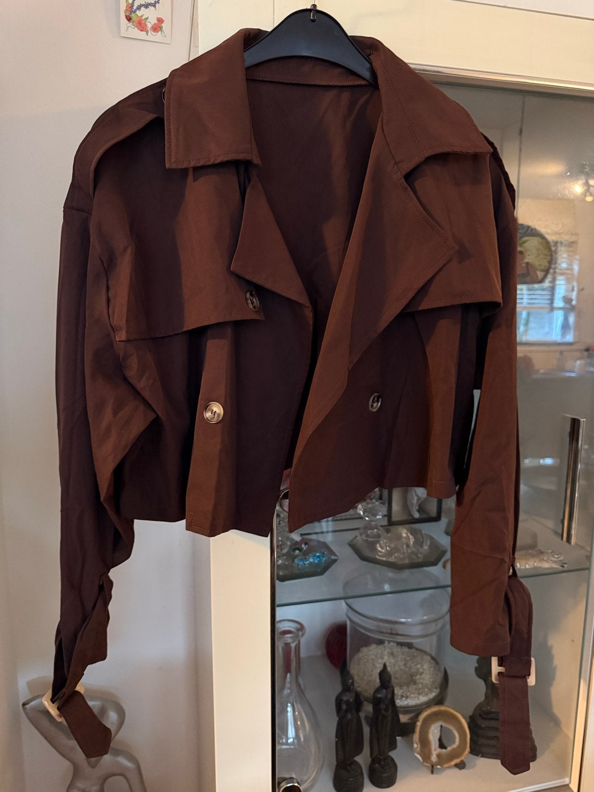 Shein Curve Cropped Trenchcoat Bruin Maat 2XL maat 48, Kleding | Dames, Ophalen of Verzenden, Zo goed als nieuw, Bruin, Jasje of Colbert