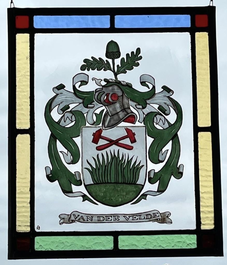 Familiewapen voorzetraam glas in lood heraldiek, Meerkleurig, Overige stijlen, Nieuw, Ophalen of Verzenden