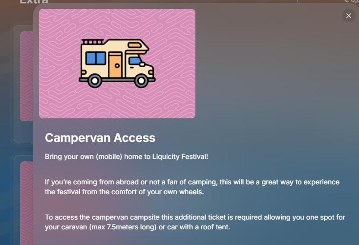 op zoek naar 3 liquicity festival 2026 campervan tickets, Drie personen of meer, Meerdaags
