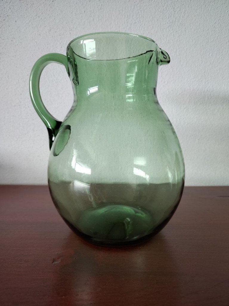 Antieke Groene Hand Geblazen Karaf - Inhoud 2 liter!, Ophalen of Verzenden