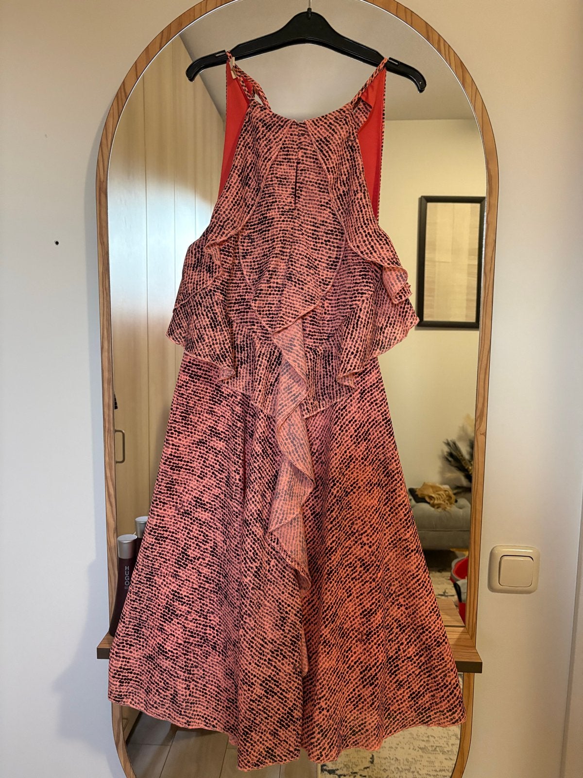 Jacky Luxury jurk met dierenprint en ruches, Maat 42/44 (L), Oranje, Ophalen of Verzenden, Zo goed als nieuw