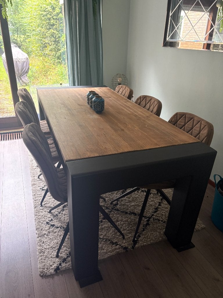 Industriële eetkamerset voor 6 personen, Ophalen, Gebruikt, Industrieel, 6 tot 8 stoelen