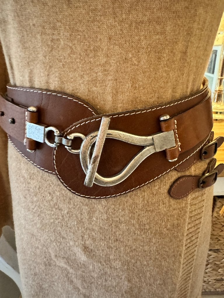 Chique, brede Bruine leren riem Josephine & Co, 38/M/80,, 80 tot 90 cm, Nieuw, Tailleriem, Ophalen of Verzenden