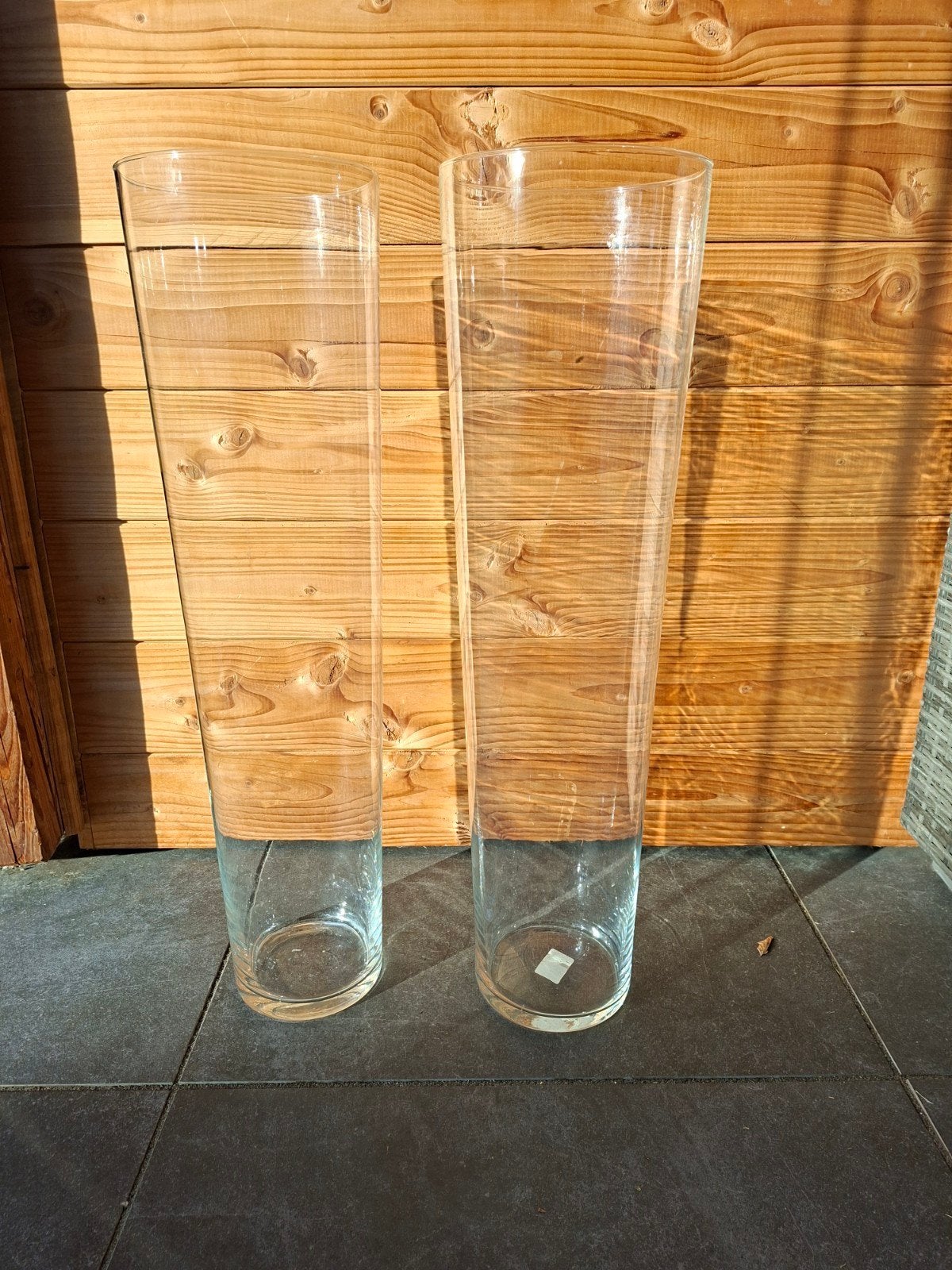 Set van 2 glazen vazen - 70 cm hoog, 19 cm diameter, Ophalen, Gebruikt, Transparant, Glas
