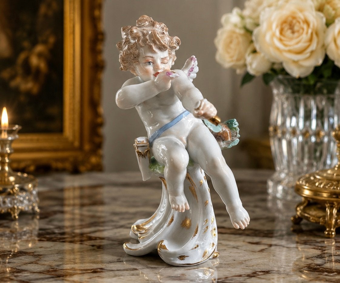 Antiek 19e eeuws meissen porseleinen cupido engelb, Antiek en Kunst, Verzenden