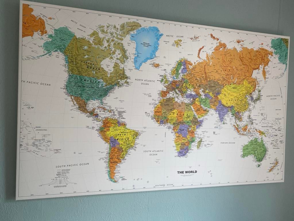 Grote Wereldkaart Prikbord voor Reizigers, Ophalen, Hout, Meerkleurig, Overige stijlen