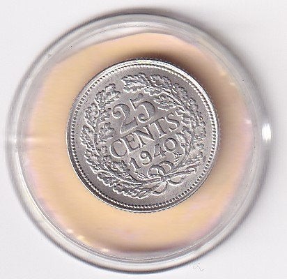 25 Cent 1940 Zeer Fraai  Plus, Verzenden, Zilver, 25 cent, Koningin Wilhelmina