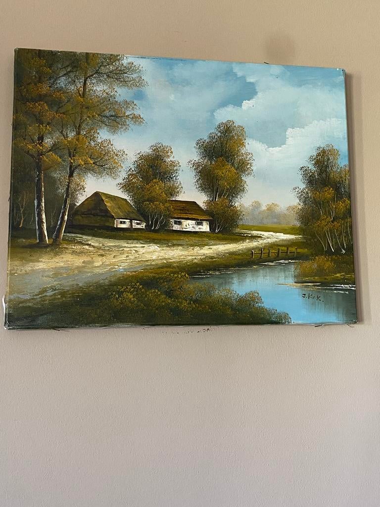 Vintage schilderij Landschap, J Kok, Antiek en Kunst, Kunst | Schilderijen | Klassiek, Ophalen of Verzenden