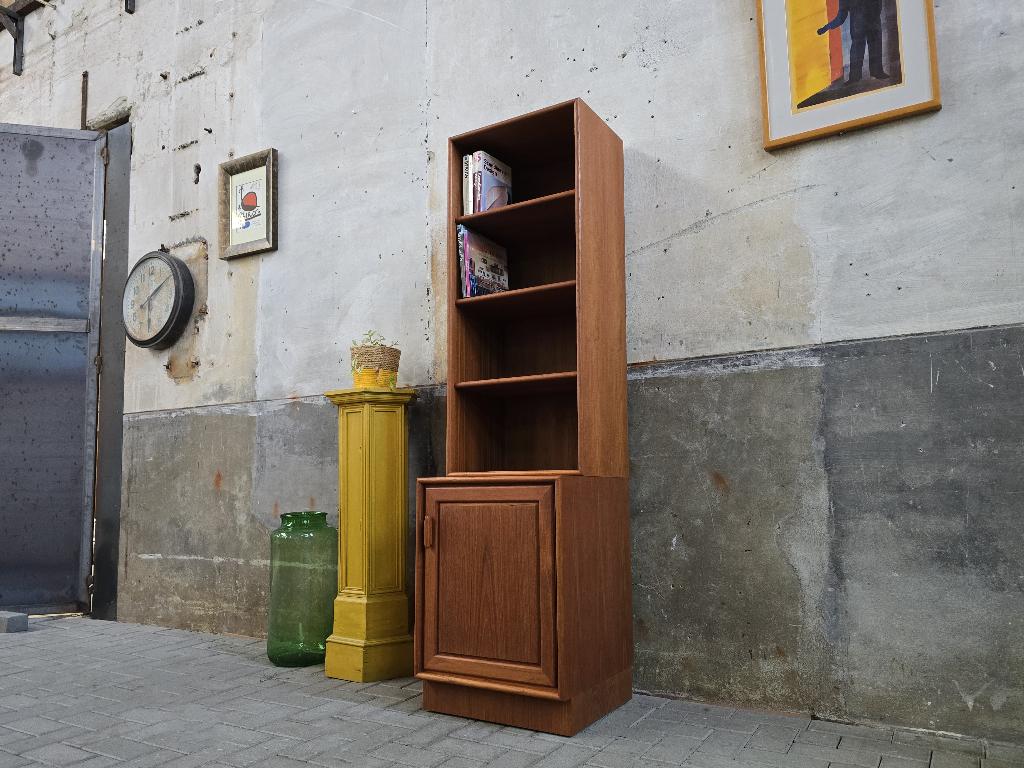 Mid Century Teak Boeken & Platen Kast | Highboard Kast Smal, Ophalen of Verzenden, Minder dan 150 cm, 150 tot 200 cm, Grenenhout