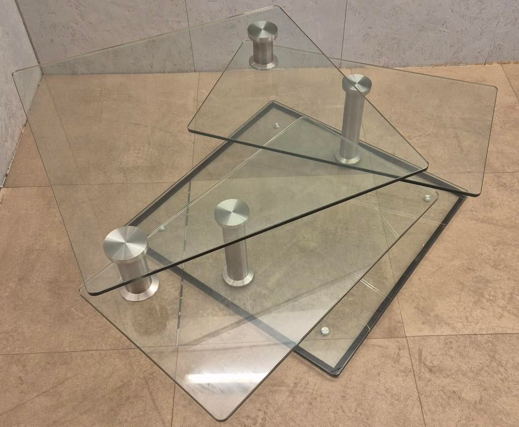 Luxe design glazen salontafel – 3 niveaus – zeer nette staat, Ophalen, 50 tot 100 cm, 50 tot 100 cm, Modernistisch Design