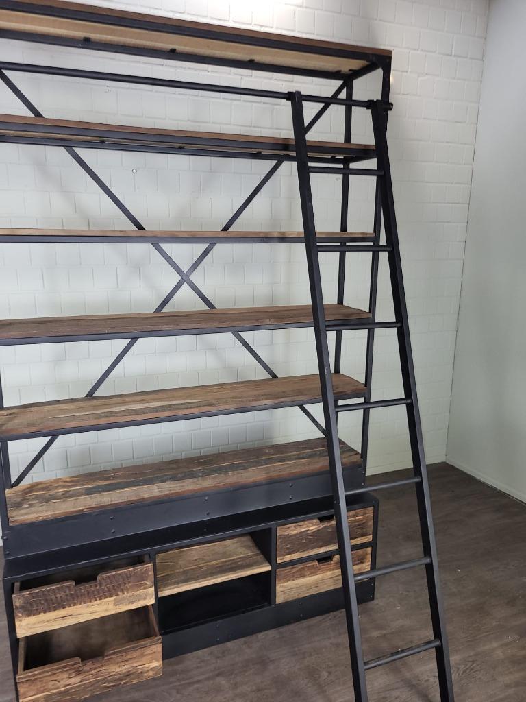 Boekenkast industrieel staal/teak 1,50 m breed 2,40 m hoog, Ophalen, Nieuw