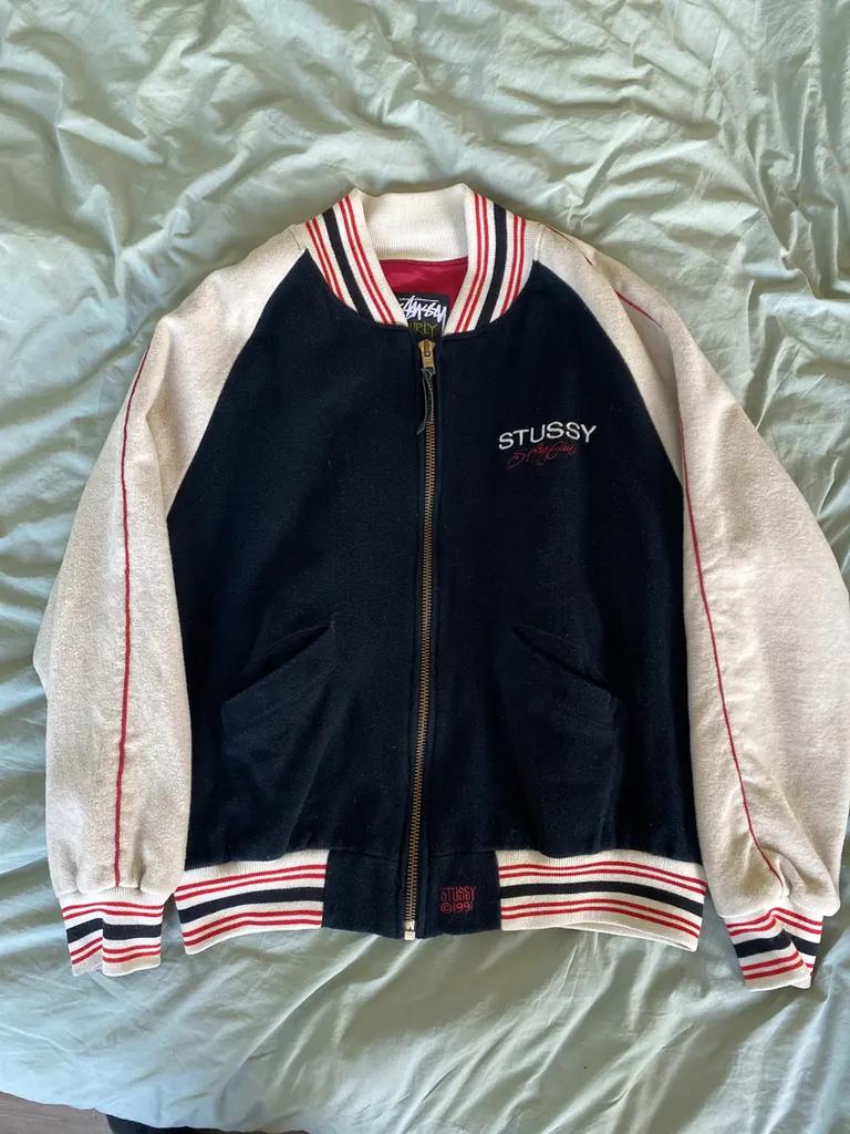 Vintage Stussy Varsity Jas 1991 - XL, Ophalen of Verzenden, Gedragen, Maat 56/58 (XL), Zwart